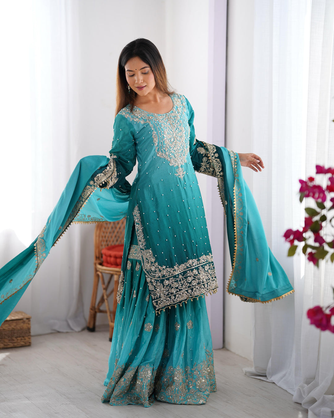 Pure Silk Embroidery Hand Work Designer Suits Online