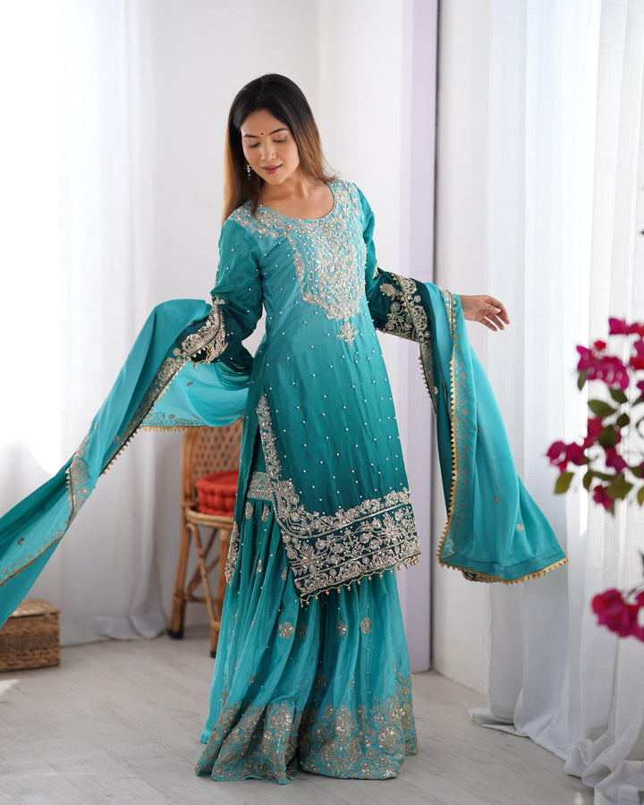 Pure Silk Embroidery Hand Work Designer Suits Online