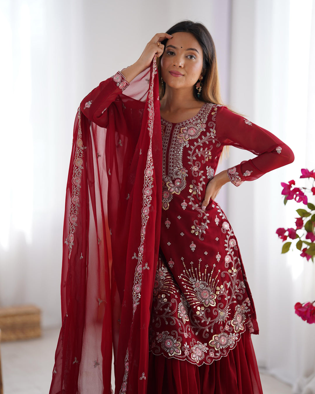 Pure Silk Embroidery Hand Work Latest Gown Salwar