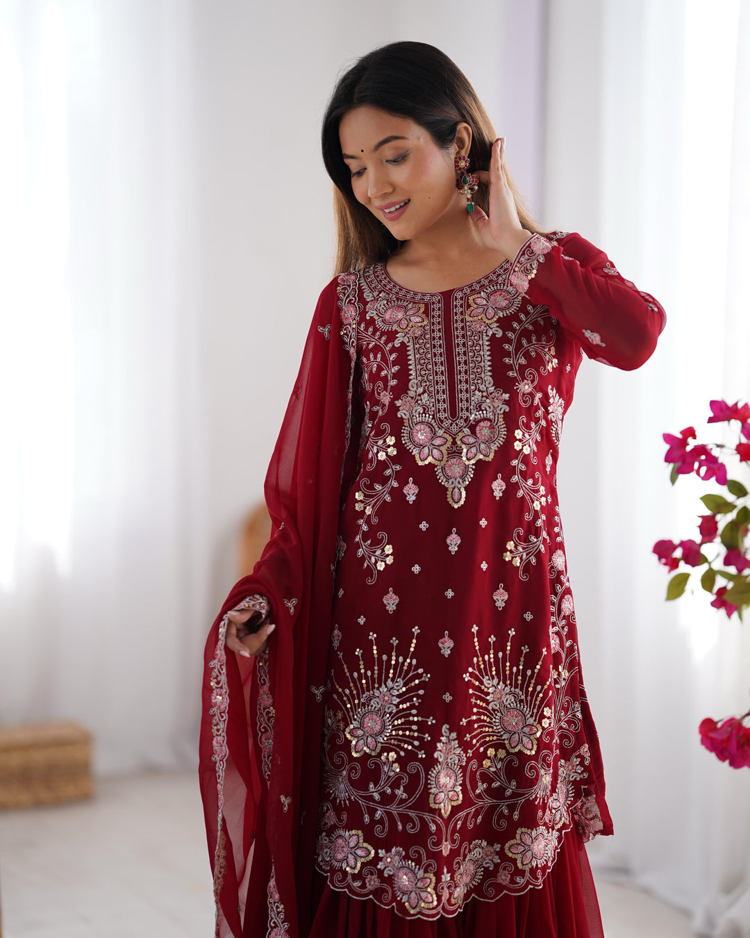 Pure Silk Embroidery Hand Work Latest Gown Salwar