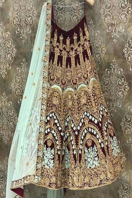 Attractive Maroon Color Fancy Lehenga Dress Designs In Lowest Rate