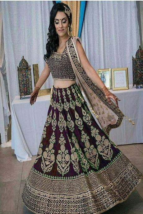 brown color Embroidery Sequance  Work Lehenga Choli Online Lowest Price Design 2021