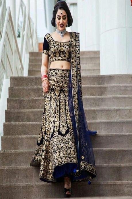 Attractive Fancy Blue color Jardoshi Work Lehenga Choli Design