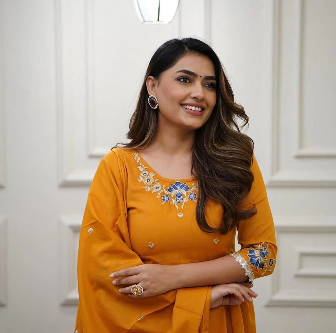 Golden Marigold Charm Cotton Anarkali Set