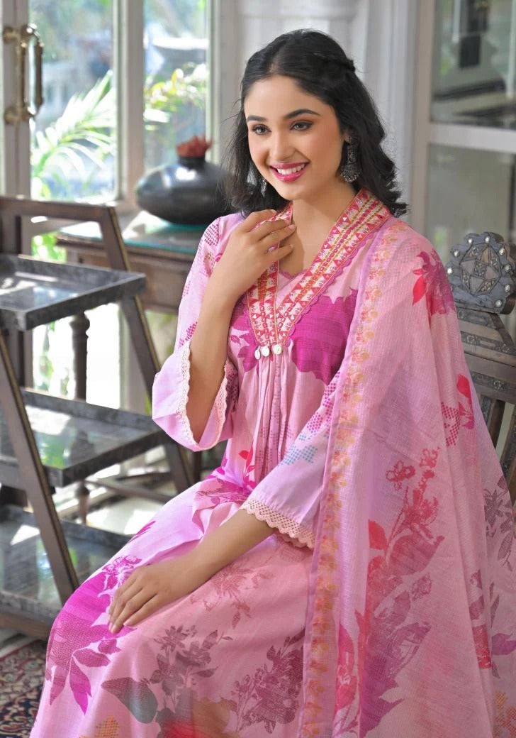 Noor Pink Cotton Anarkali