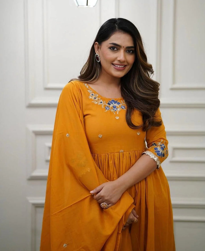 Golden Marigold Charm Cotton Anarkali Set