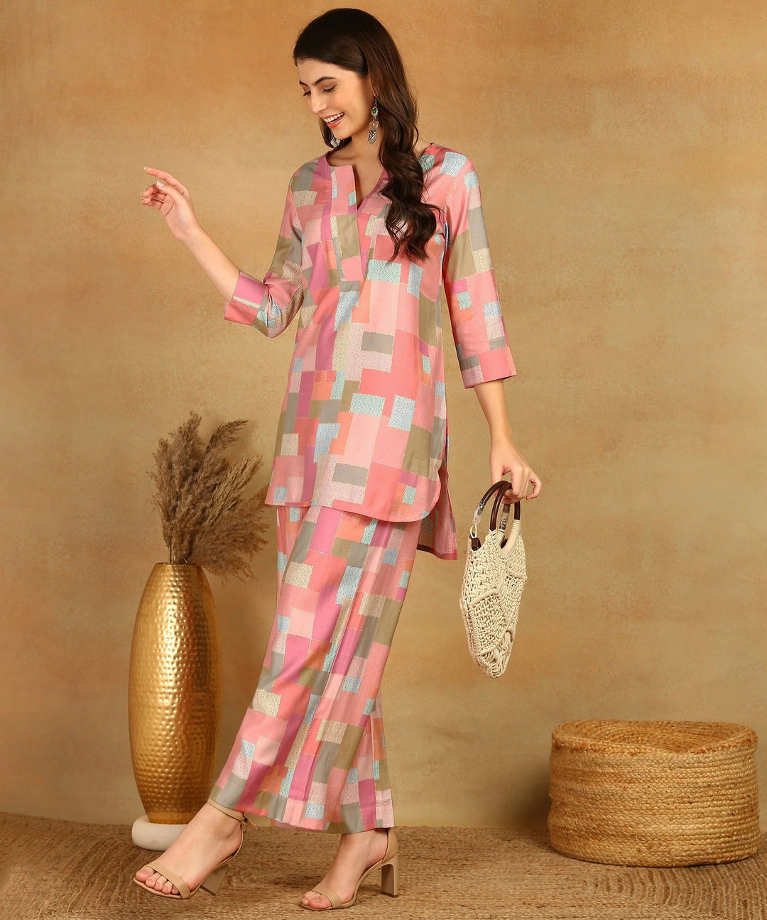 Pure Muslin Foil Print Co-ord Set Fabric-Muslin