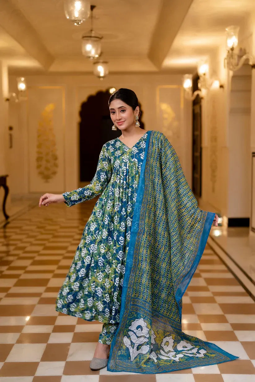 Teal Garden Pure Viscose Anarkali Suit