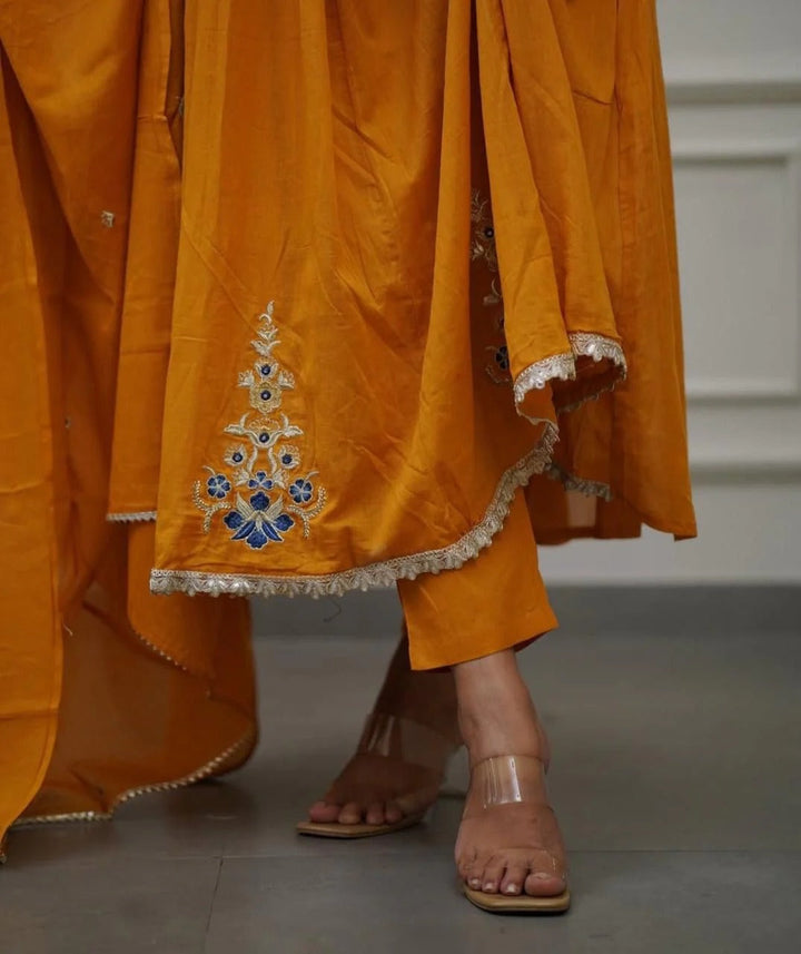 Golden Marigold Charm Cotton Anarkali Set