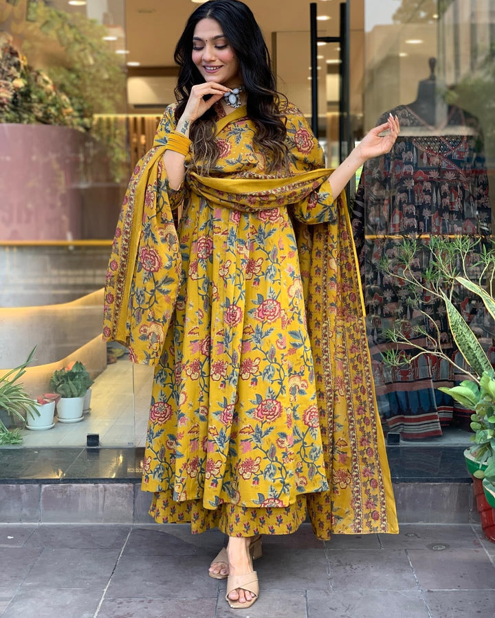 Sunflower Drape Cotton Anarkali Suit