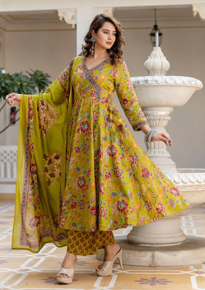 Mustard Garden Bloom Viscose Suit Set
