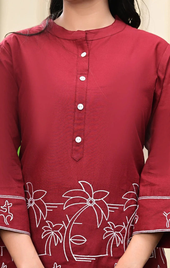 Crimson Bloom Embroidered Co-ord Set