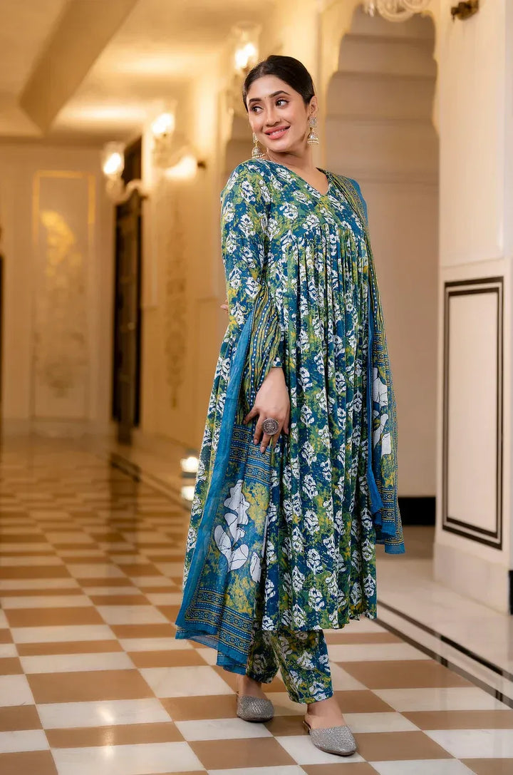 Teal Garden Pure Viscose Anarkali Suit