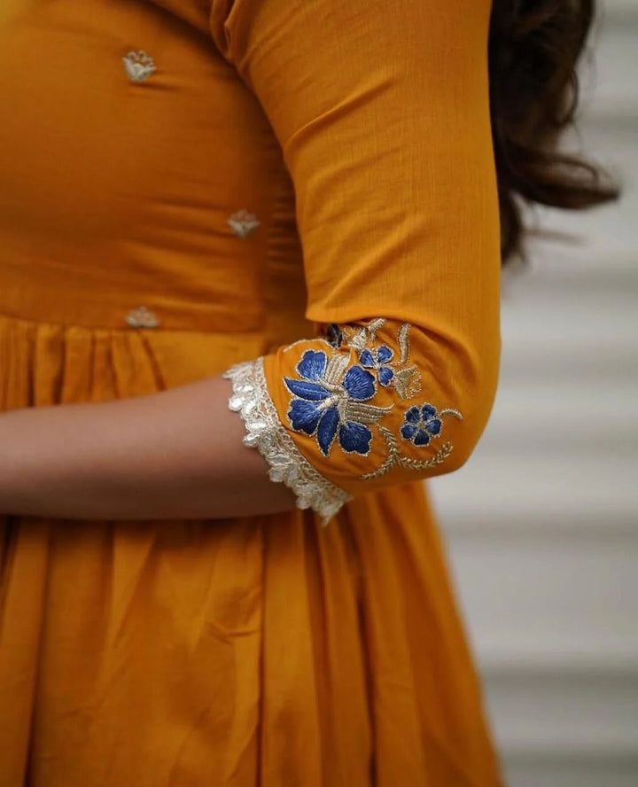 Golden Marigold Charm Cotton Anarkali Set