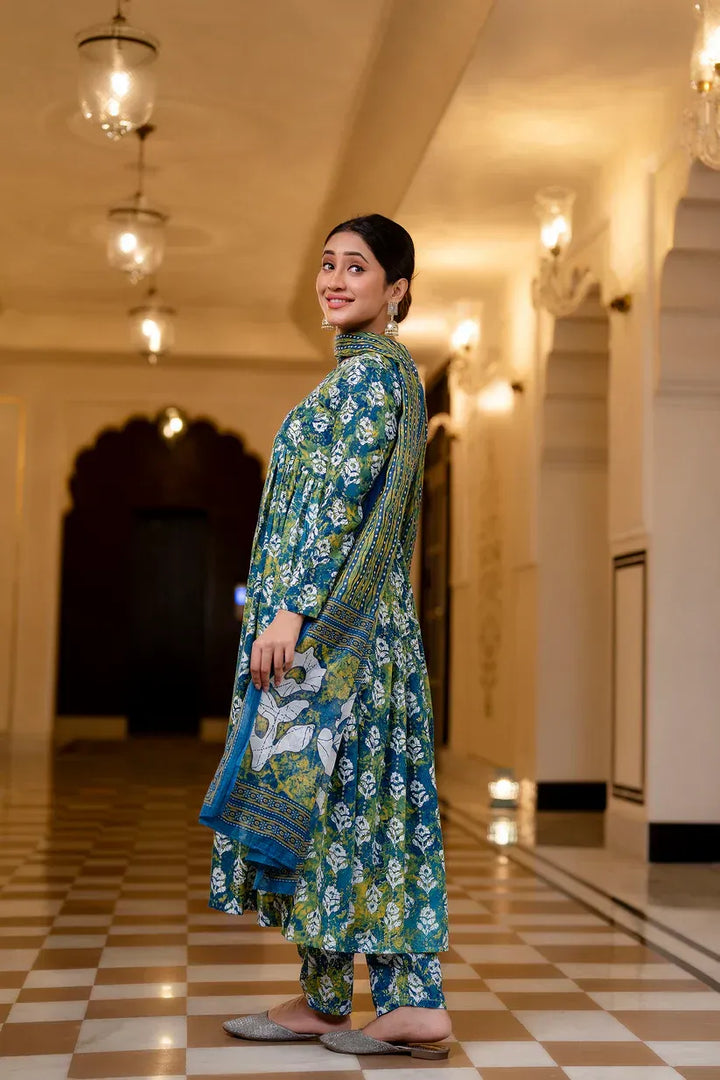 Teal Garden Pure Viscose Anarkali Suit