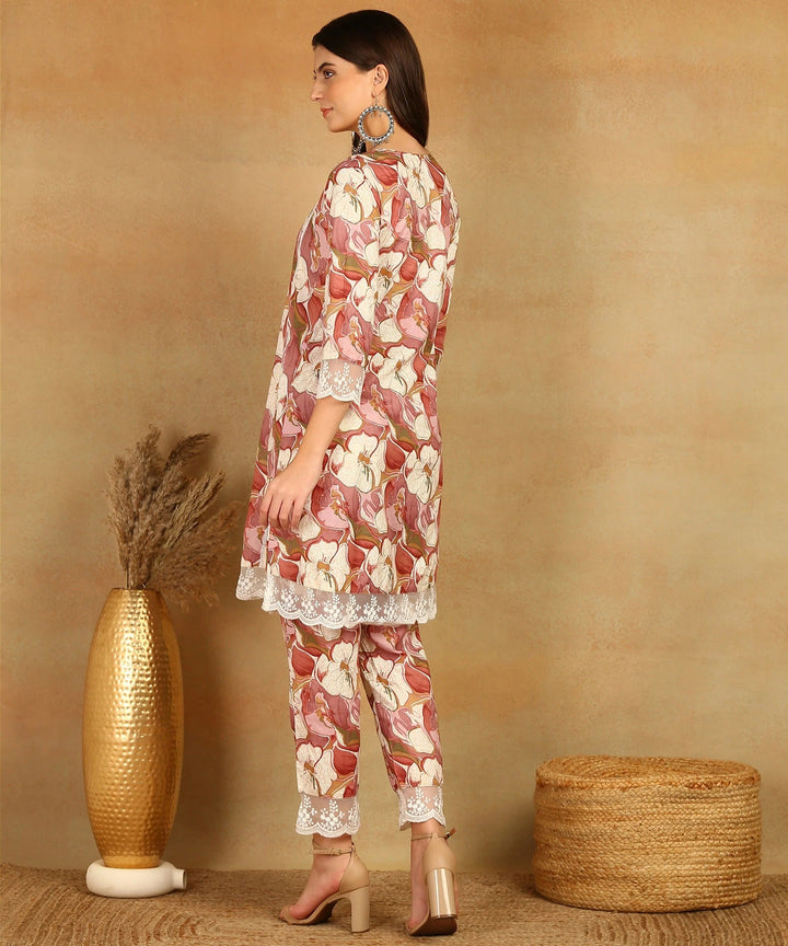 Pink Pure Muslin Foil Print Co-ord Set Fabric-Muslin