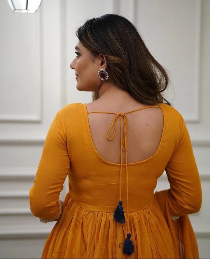 Golden Marigold Charm Cotton Anarkali Set