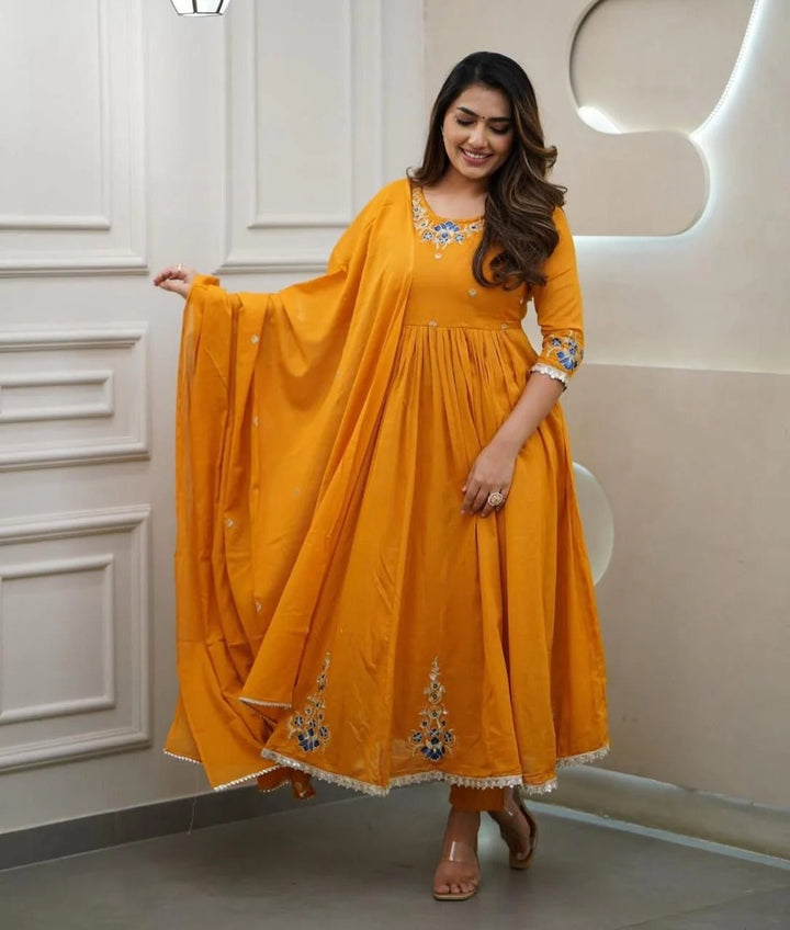Golden Marigold Charm Cotton Anarkali Set