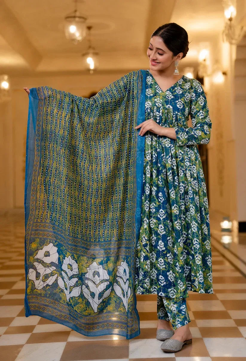 Teal Garden Pure Viscose Anarkali Suit