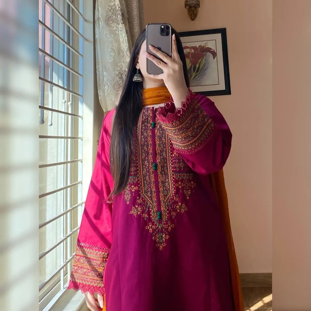 Crimson Pink Embroidered Suit