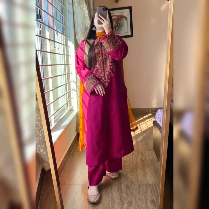 Crimson Pink Embroidered Suit