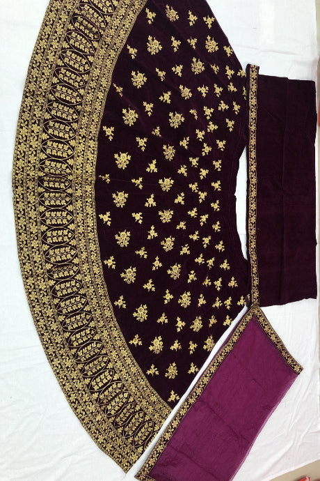 ishq purple Color Embroidery Work Lehenga Saree Design