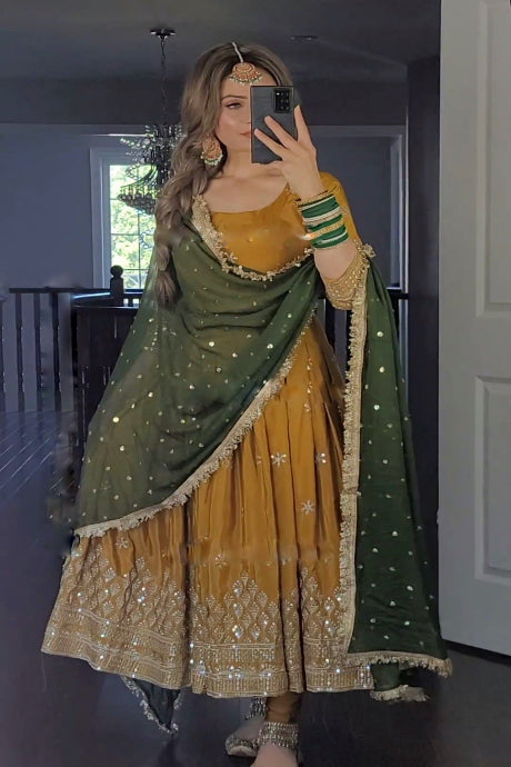 Attractive yellow Color Digital Multi Printed Gown