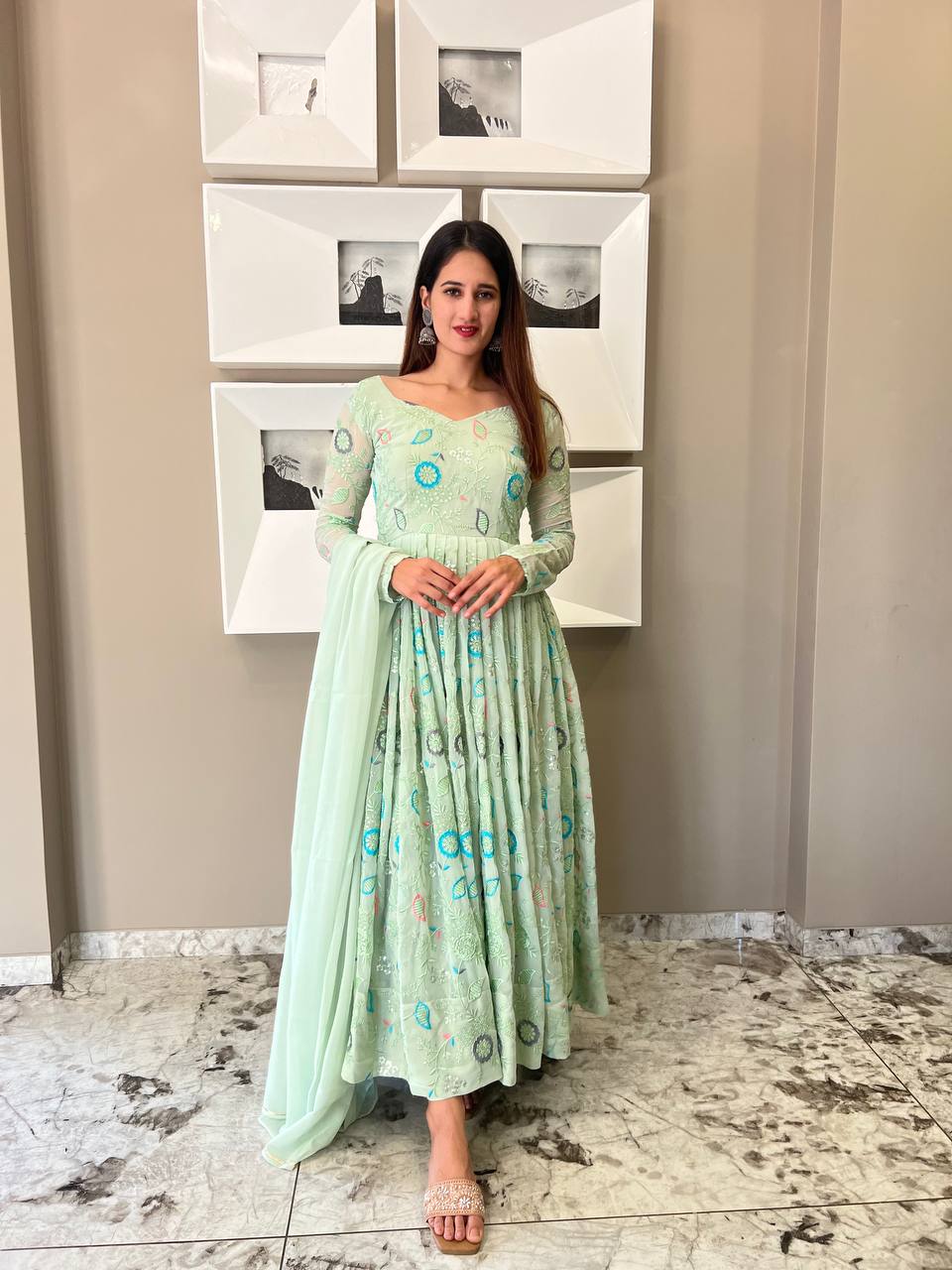Alluring Embroidery Work Party Wear Gown for girls