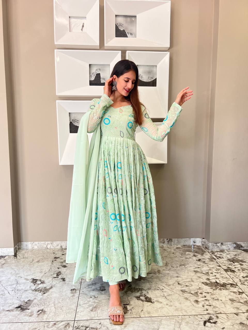 Alluring Embroidery Work Party Wear Gown for girls