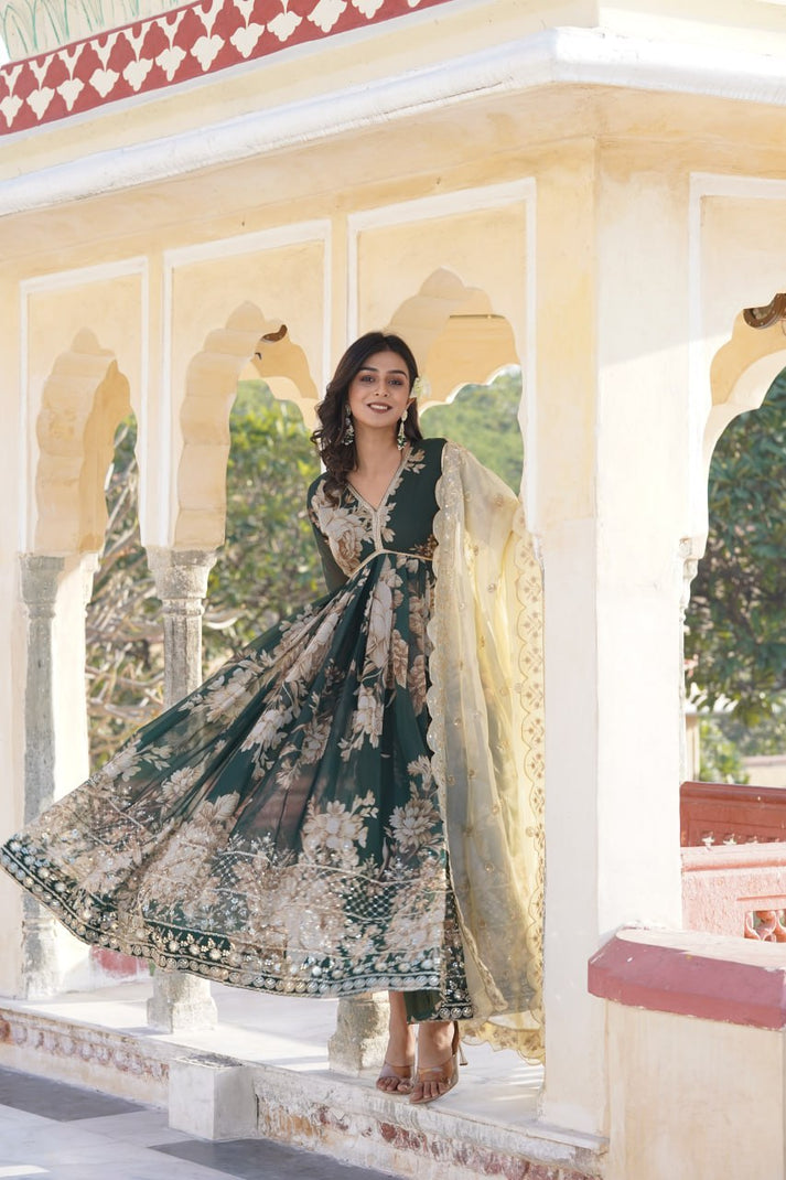 Audacious Embroidery Work Heavy Gown For Girls