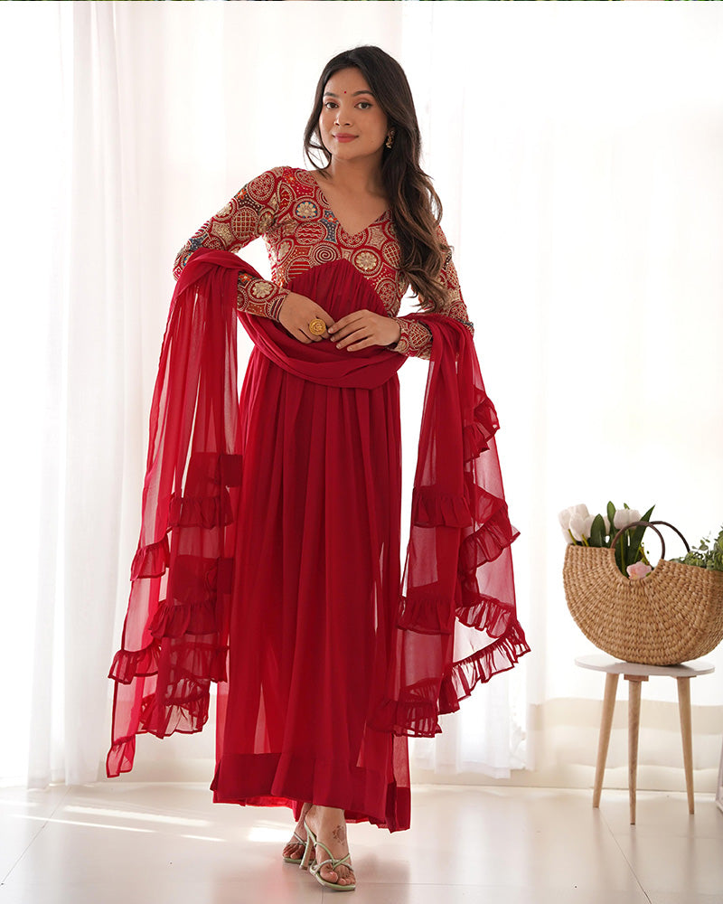 Admiring Printed Heavy Work Color Designer Gown for girls