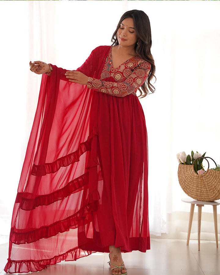 Admiring Printed Heavy Work Color Designer Gown for girls