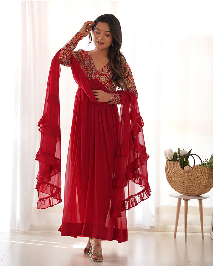 Admiring Printed Heavy Work Color Designer Gown for girls