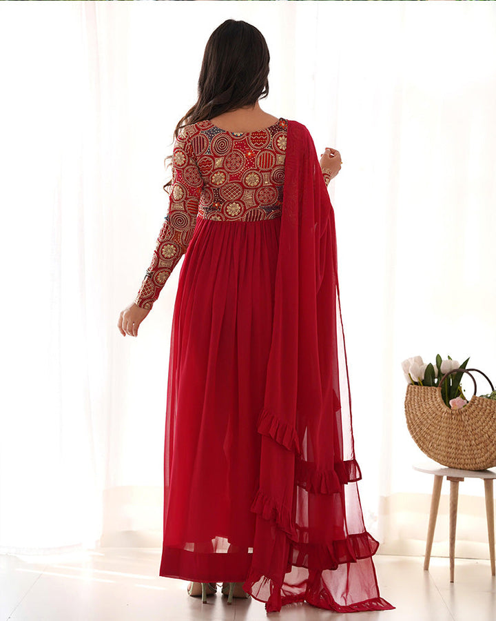 Admiring Printed Heavy Work Color Designer Gown for girls