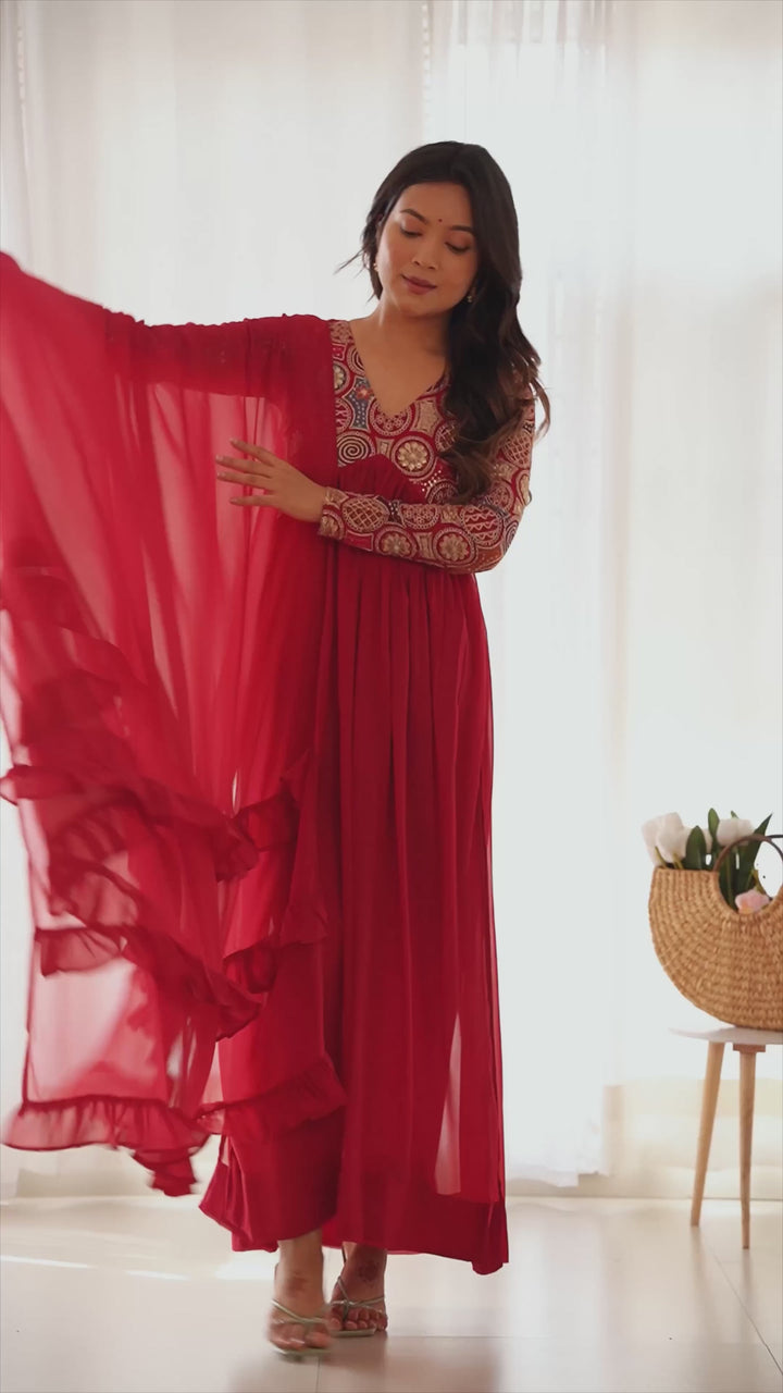 Admiring Printed Heavy Work Color Designer Gown for girls