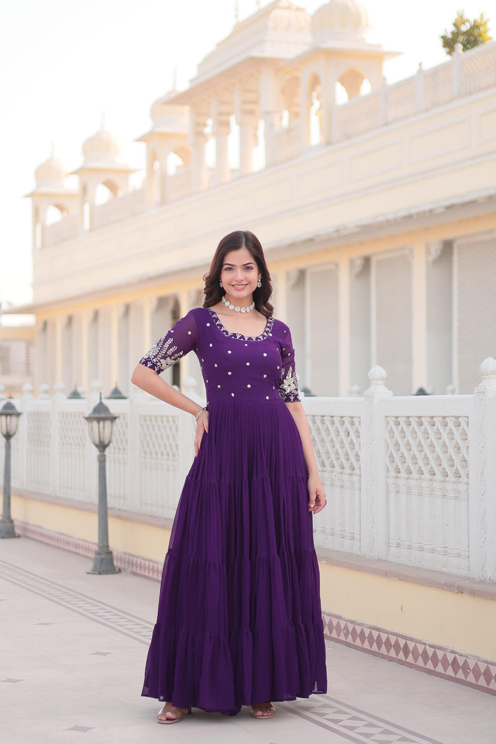 Designer purple Color Printed Fancy Gown Bottom In Low Price