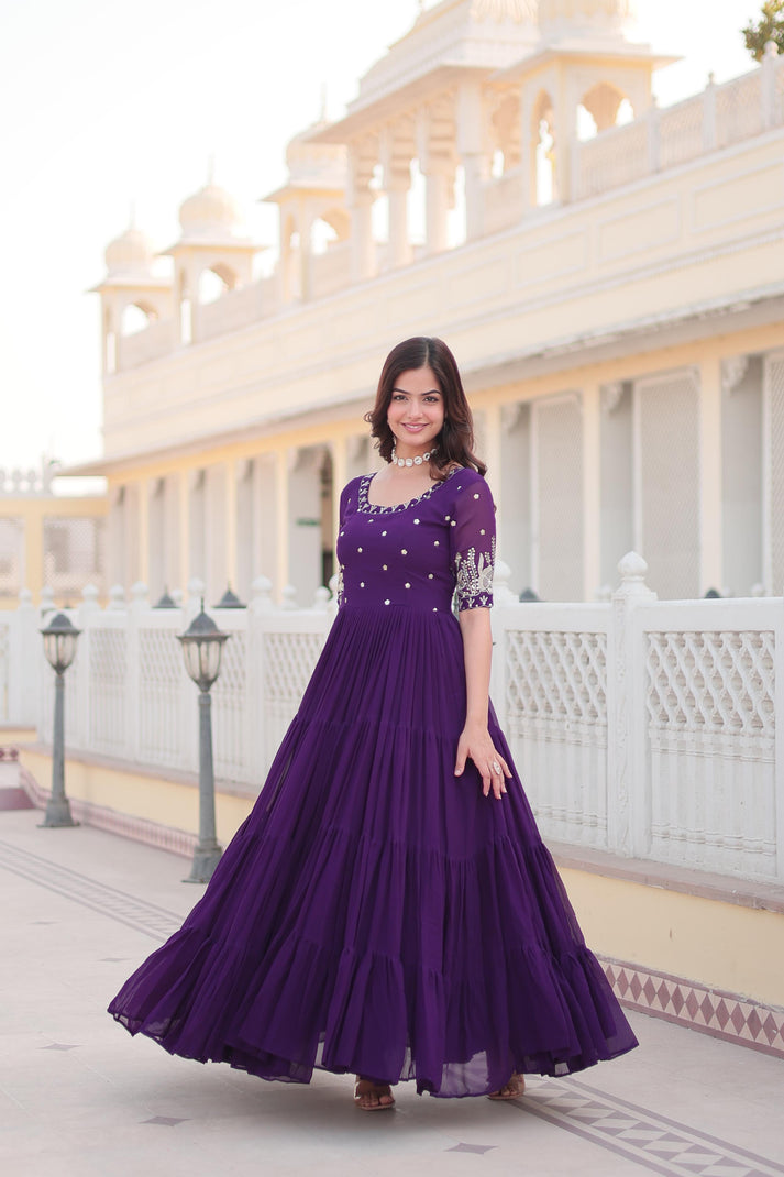 Designer purple Color Printed Fancy Gown Bottom In Low Price