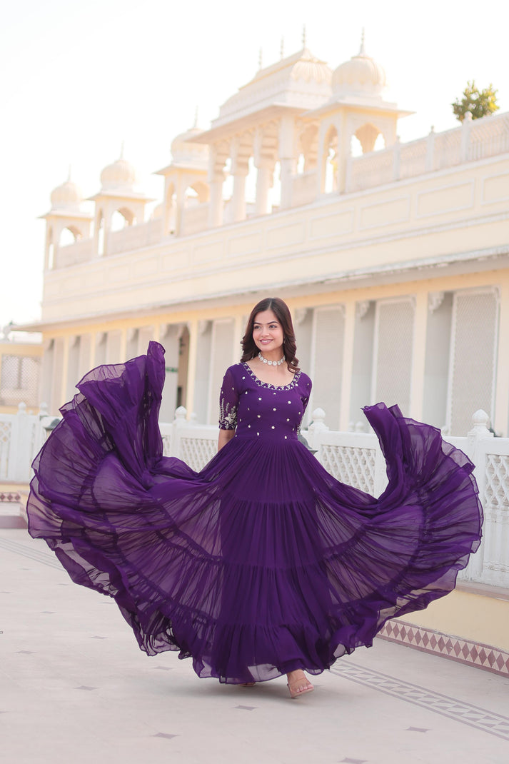 Designer purple Color Printed Fancy Gown Bottom In Low Price