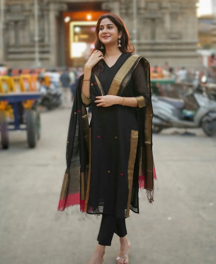 Maheshwari Silk Black Kurta Set