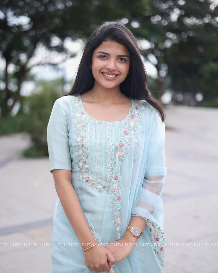 Premium Tissue Handwork Blue Suit Set