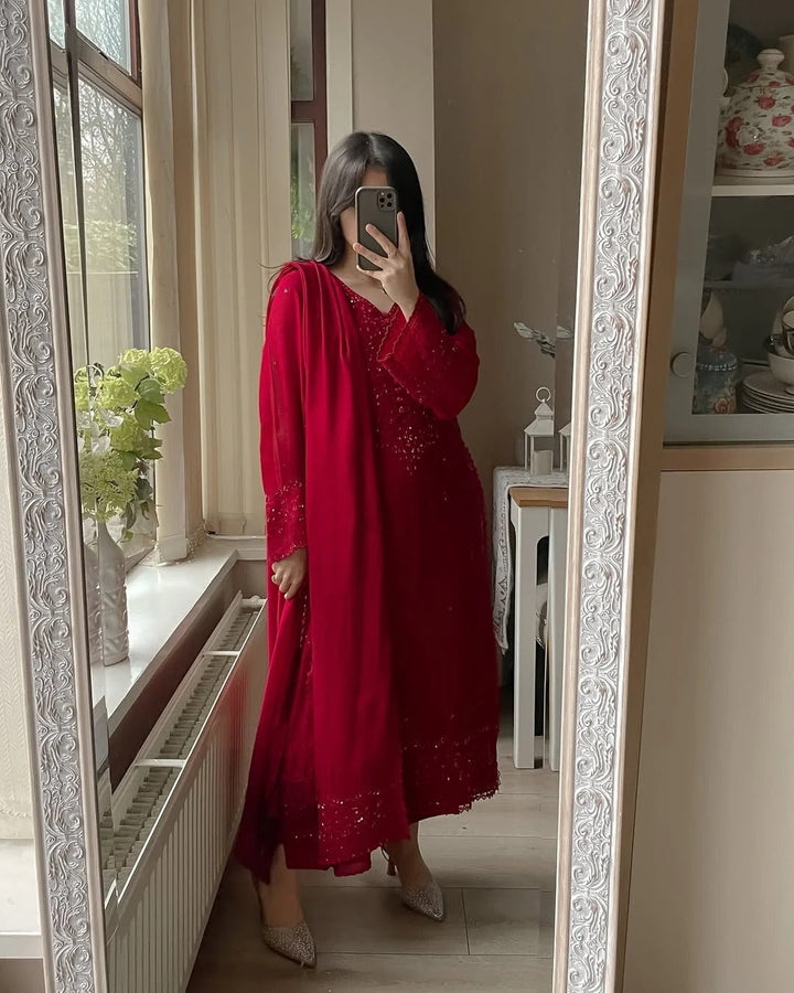 Pure Chiffon Embroidered Suit