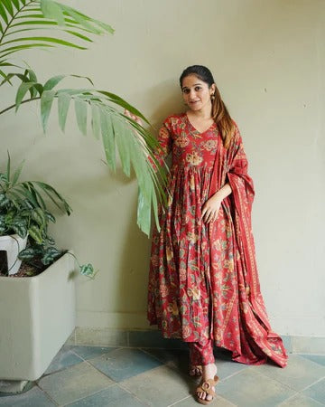 This Kalamkari Print Pure Cotton Anarkali