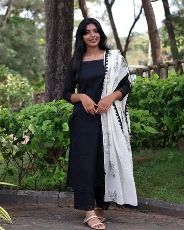 Soft Cotton Kota Doria Suit With Lining And Embroidered Dupatta