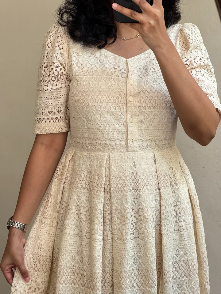 Snowflakes Beautiful Pure Cotton Lace Western Dress