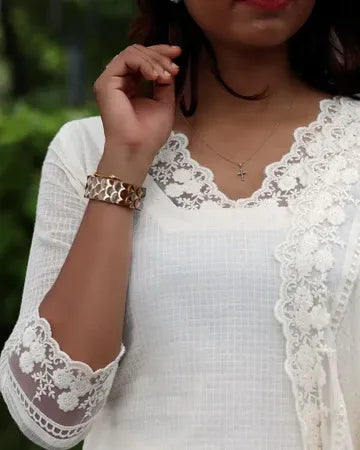 White Soft Cotton Kota Doria Suit With Lining