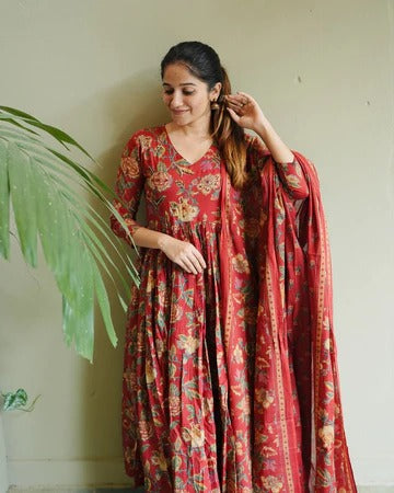This Kalamkari Print Pure Cotton Anarkali