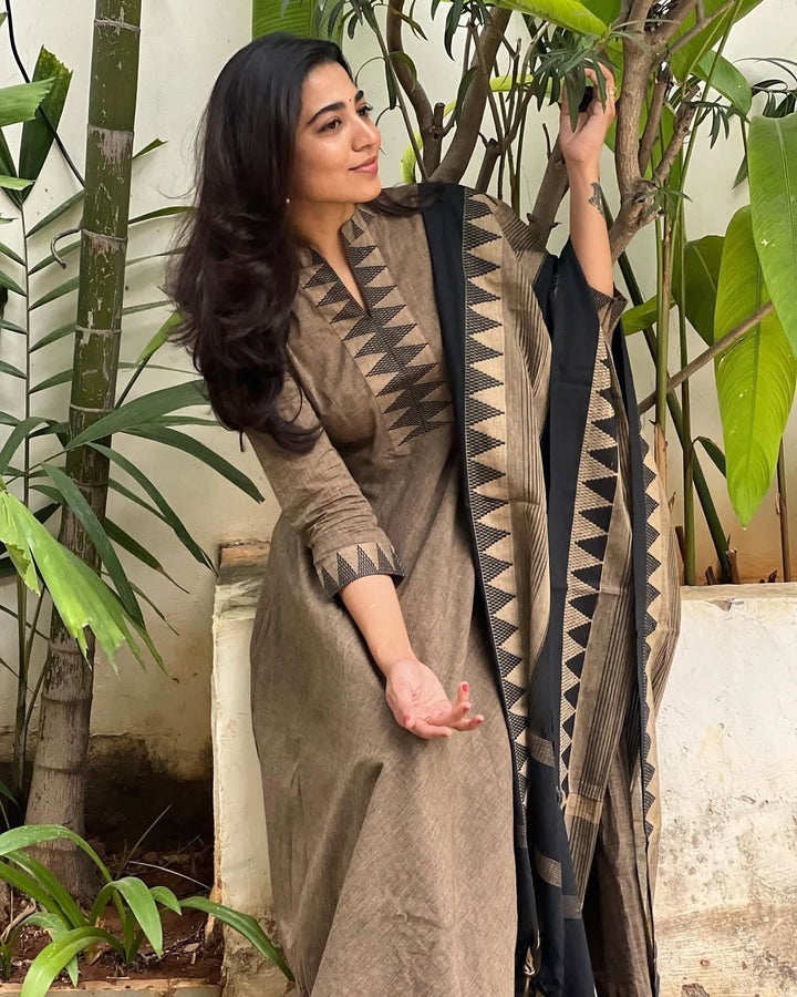 Grey Pure South Cotton Mangalgiri Anarkali Set