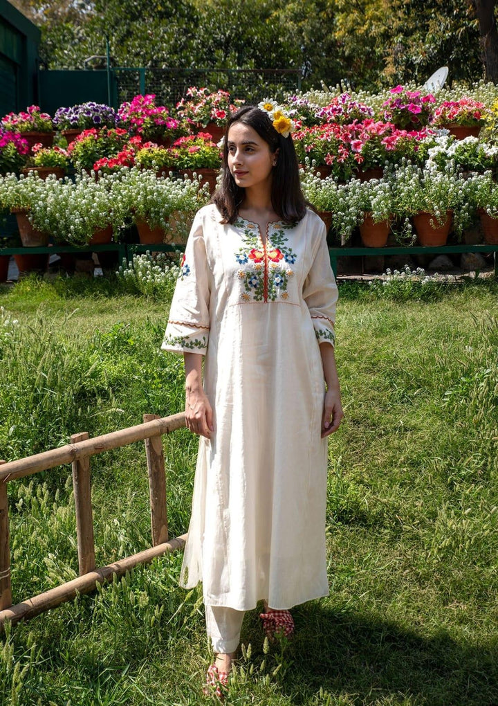 Garden Grace Embroidered Cotton Kurta Set