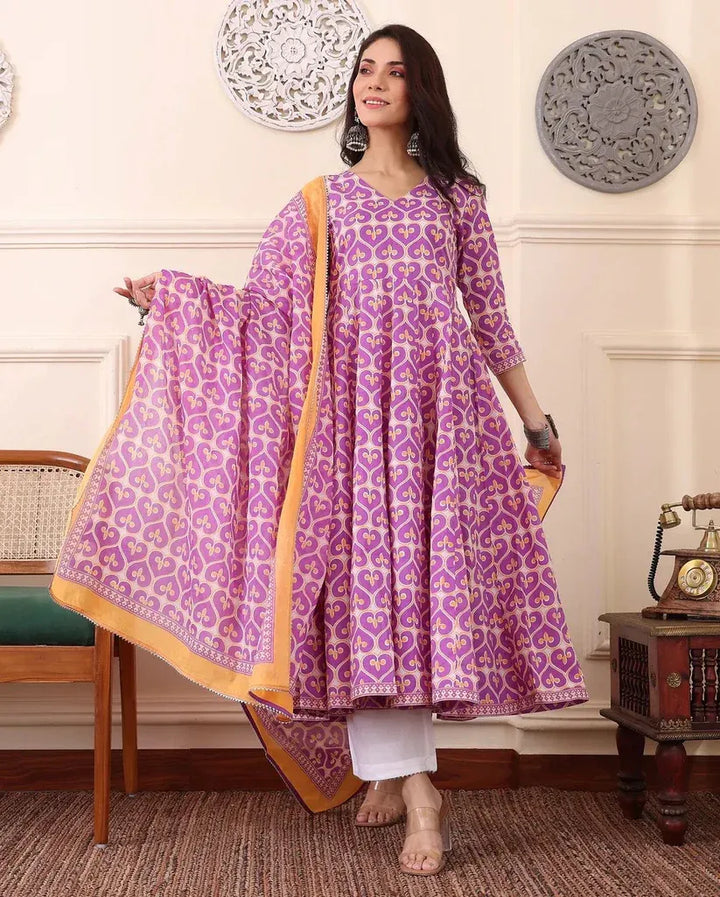Women€™s Viscose Pastel Pink Anarkali Kurta and Pant Set with Dupatta
