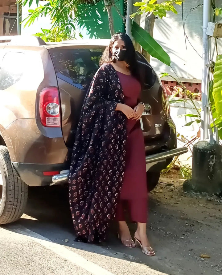 Wine Kurta Set
